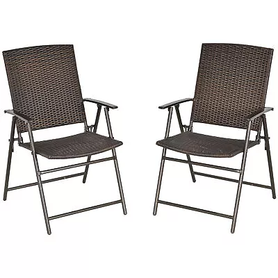 Outsunny 2pcs Rattan Chair Foldable Garden Furniture W/ Armrest Steel Frame • £66.99