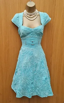 £79.99 • Buy UK 10 Karen Millen Turquoise Aqua Embroidered Floral Petticoat Fit Flare Dress 