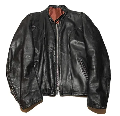 $400 • Buy Vintage Schott Cafe Racer Leather Motorcycle Jacket Talon Zip 52 Black