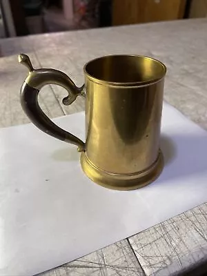 VTG Brass Stein Tankard Mug W/ Brass & Wood Handle • $21.97