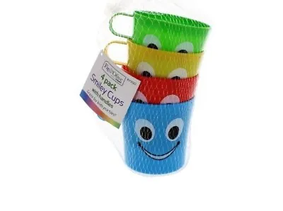 £5.09 • Buy 4  Kids Smiley Face Plastic  Mugs Cups Beach Garden Camping Party Holidays