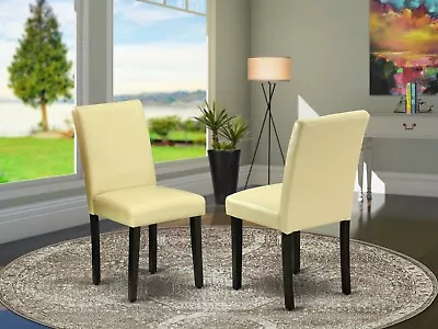 Set Of 2 Abbott Parsons Kitchen Dining Chairs PU Leather Eggnog Color Black Legs • $145