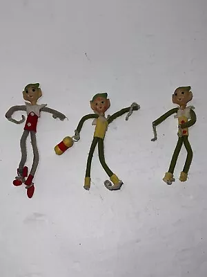 Vintage Plastic Face Pixie Elf Angel Pipe Cleaner Felt Long Legs Lot 3 Kitschy • $29.95