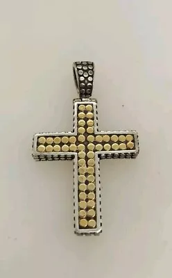 John Hardy Sterling Silver 18K Yellow Gold Beaded Dot Cross Pendant • $200