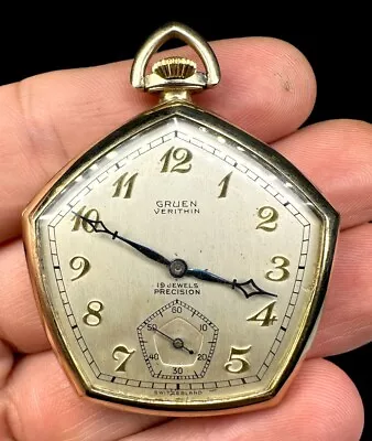 Gruen Veri Thin 10k GF Masonic Pocket Watch Solid 14k Boazlodge Emblem Repair • $695