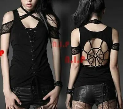 Punk Rave Goth Spider Web Open Back T Shirt Tee Caged Cobweb Visual Kei Tank Top • $80.47