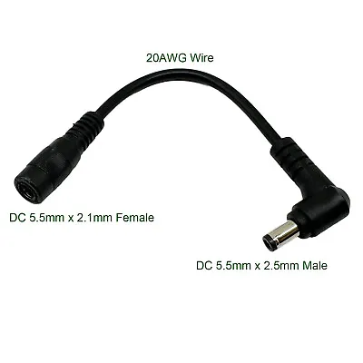 DC Power Plug 5.5mm X 2.5mm Male Right Angle To 5.5 X 2.1mm Female Adapter Cable • $1.49