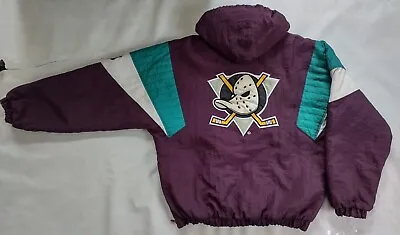 Vintage Starter Anaheim Mighty Ducks 1/2 Zipp Hooded Pullover Winter Jacket Sz M • $899.99