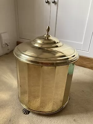 Lombard Vintage Brass Coal Ash Log Bin Bucket Scuttle Liner Lion Paw Feet • £64.99