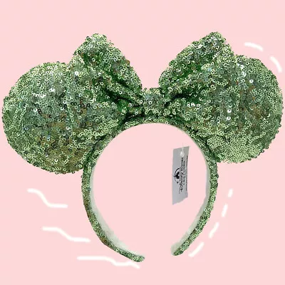 Disney- Green Sequin Bow Headband Women Girls Gift Minnie Mouse Ears Hairband • $19.46