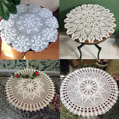 24  Vintage Handmade Crochet Flower Tablecloth Round Lace Table Topper Doily • $11.69