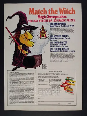 1973 Trident Chiclets Dentyne Gum Match The Witch Sweepstakes Vintage Print Ad • $9.99
