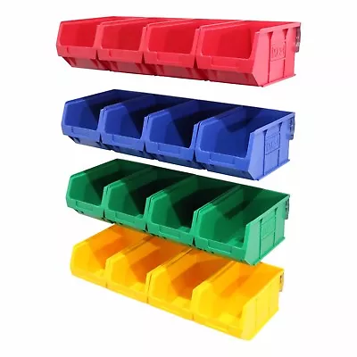 Size 3 Plastic Parts Storage Bins Boxes With Individual Steel Wall Hanging Rails • £35.93