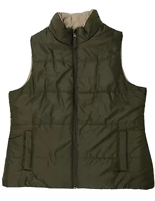 Merona Reversible Puffer Vest Green Beige Sleeveless Coat Women’s L • $16