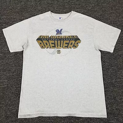 Milwaukee Brewers Shirt Mens Large Gray MLB Baseball Team Logo Graphic Tee • $8.99