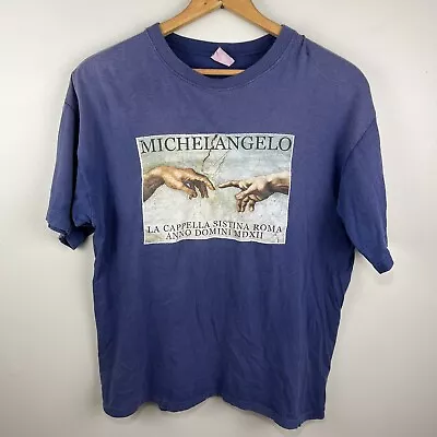 Vtg Single Stitch Michelangelo Birth Of Adam Sistine Chapel Blue T-Shirt Men’s L • $29.99