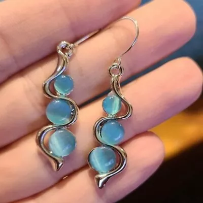 Retro Natural Stone Moonstone Boho Dangle Earrings Hook Charm Women Jewelry Gift • $3.06