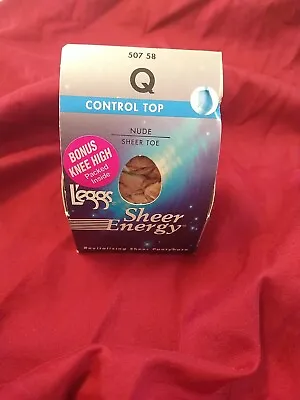 $6 • Buy Leggs Sheer Energy Pantyhose Control Top Nude Sheer Toe Queen Size Nylon Spandex