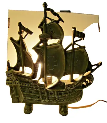 Vintage Nautical Clipper Sailing Ship Pot Metal Table Lamp • $65