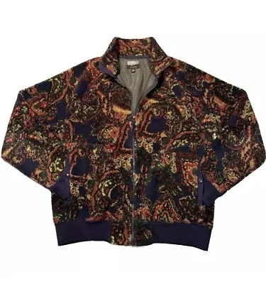 J. Crew Nordic Sherpa Fleece Jacket Mens Large Paisley Print Multicolor Full Zip • $64.99