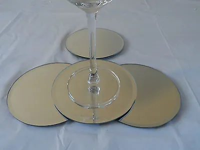 Set 4 8  Large Round 12cm Contemporary Mirror Glass Drinks Coasters Plates • £9.95