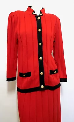 Vintage 70s 80s Laura By Alyza USA Red Sweater Set LS Cardigan Skirt Suit M L • $31.99