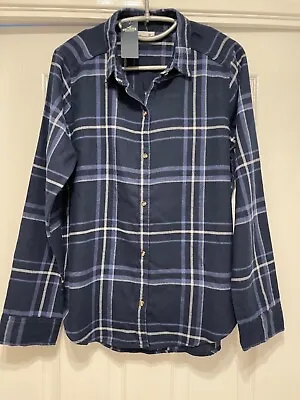 Hollister Long Sleeve Flannel Pocket Shirt Checked Plaid Womens Medium VGC Blue • £13