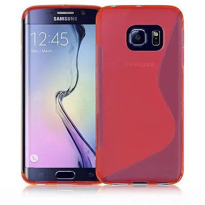 Premium Red Silicone Gel S-Line Wave Design Case Cover For Samsung S6 Edge • £1.99