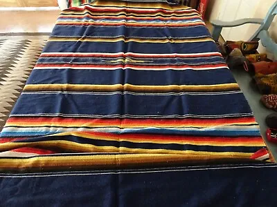 VINTAGE MEXICO Mexican Saltillo Serape Wool Blanket Textile  47  X 83 /VIBRANT • $90