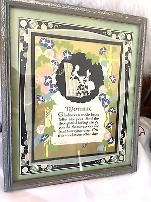 Vintage Wood FRAMED SILHOUETTE  Mother Poem Motto Art Deco Picture 1930s  11.75 • $18
