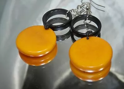 Extra Cute Vintage 1980's Black And Yellow Plastic Hoop Pierced Earrings 60J4 • $17.99