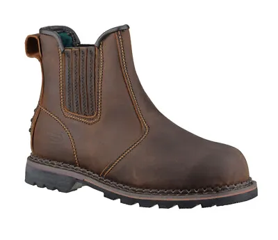 Mens Leather Safety Steel Toe Chelsea Slip On Dealer Work Ankle Boots Shoes Size • £44.95