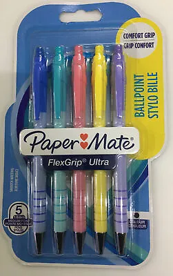 Paper Mate Flexgrip Ultra Ballpoint Pens 5 Pack Pastel Colours Retractable *new* • £6.75