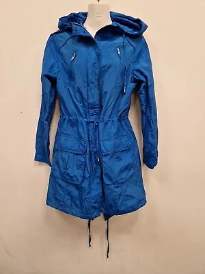 PER UNA M&S Blue Lightweight Rain Coat Mac Hood UK 8.  Showerproof • £7.99