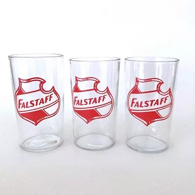 Lot 3 Vintage Falstaff Beer 4” Tall Glasses Ex Cond Clear Glass Red Print • $29.92