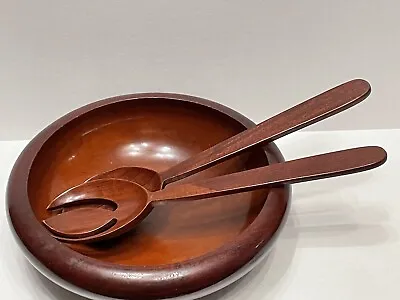 Vintage Sydney Farber & Son Haitian Mahogany Bowl Utensil Set Wood Salad Toss • $29.99