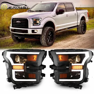 For 2015 2016 2017 Ford F-150 F150 LED Bar Projector Headlights Headlamps Black  • $269.99