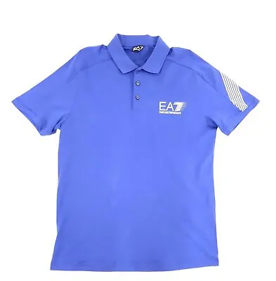 Ea7 Emporio Armani Blue Logo-Print Polo Shirt - Size XL • £11.83