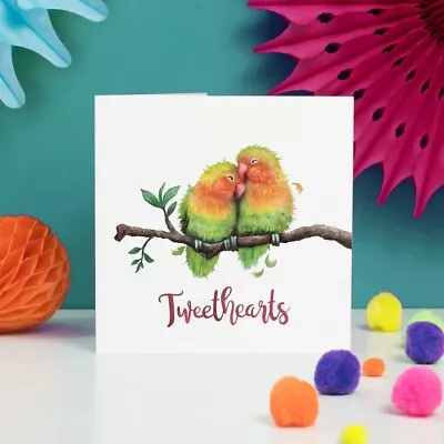 Funny Love Birds Tweethearts Anniversary Card – Hand Painted And Printed In UK • £2.99