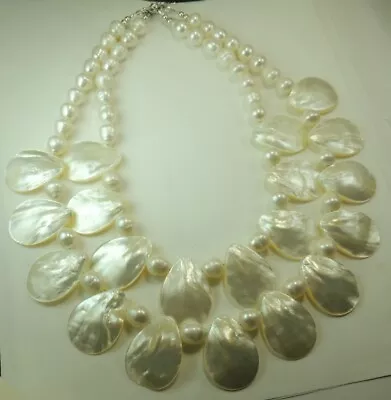 Mother Of Pearl Teardrop 2 Strand Pearl Necklace Handcrafted Statement Wedding • $225