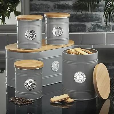 Kitchen Storage Canister Jar Storage Set Bread Bin Sugar Tea Coffee Grey • £44.99
