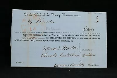 Maine: Richmond 1852 Register Of Deeds Votes For Dresden Stampless Cover • $22.50