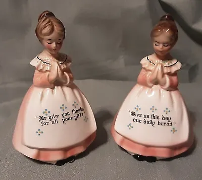 Vintage Enesco Praying Girl Salt & Pepper Shakers  We Give You Thanks..  E334 • $10