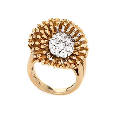Sea Urchin Diamond Ring Vintage 14k Yellow Gold Sz 5 Marine Ocean Fine Jewelry • $2375
