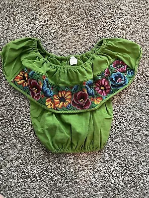 Green Women’s Off The Shoulder Floral Fiesta Mexican Embroidered Blouse Top “OS” • $15