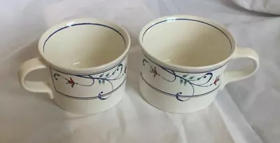 Mikasa Intaglio Annette Flat Coffee Tea Cups Pair (2) Red Flowers Blue Scrolls • $8