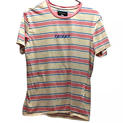 Pacsun Trippy Striped T-Shirt Coral Blue Yellow Men's Size Medium • $9.97