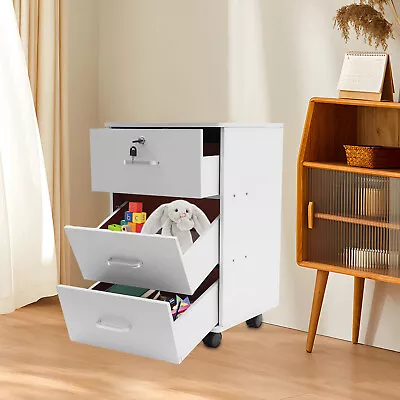 3-Tier Rolling Office Cabinet Organizer File Storage Lock Filing Cabinet Drawer • $55.10