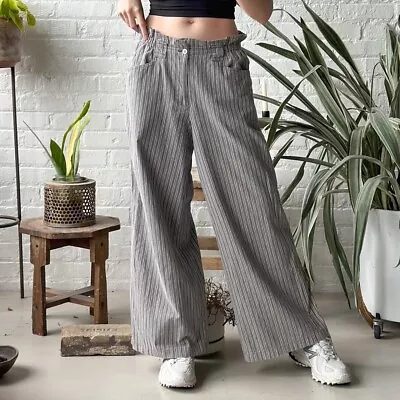 Issey Miyake Plantation Vintage 90s Gray And White Striped Wide Leg Pants S/m • $160