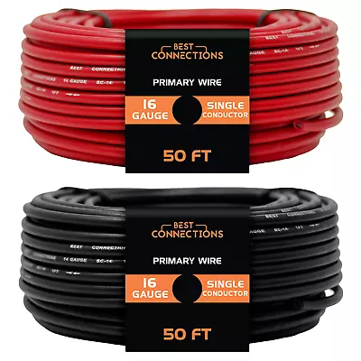 16 Gauge Car Audio Primary Wire (50ft–2 Red Black)– Remote Power/Ground Light • $9.95